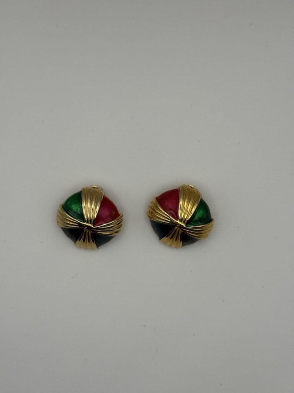 Vintage Designer Signed Gay Boyer Pinwheel Clip Earrings, Gold Tone